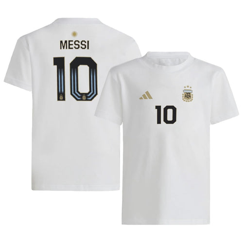 adidas Lionel Messi #10 Argentina National Team Youth Size Player Name & Number T-Shirt (White Youth Large-14/16)