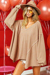 BiBi V-Neck Waffle Top with Uneven Hem