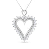 .925 Sterling Silver 1 3/4 Cttw Round Diamond Lined Open Heart Pendant 18" Necklace (I-J Color, I2-I3 Clarity)