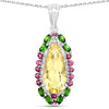 "6.19 Carat Genuine Citrine, Chrome Diopside and Rhodolite Garnet .925 Sterling Silver Pendant