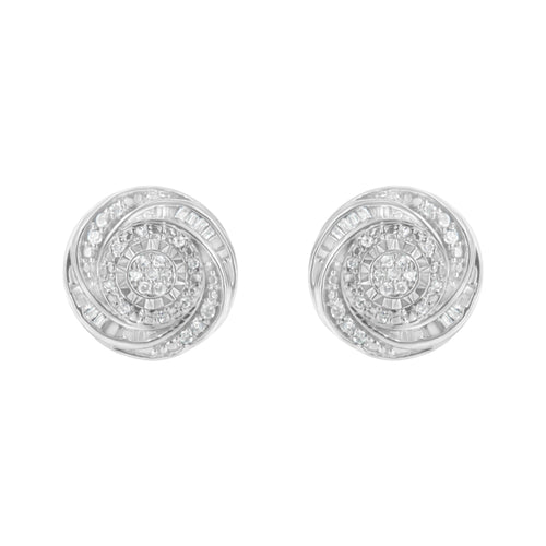 .925 Sterling Silver 1/4 Cttw Baguette and Round Diamond Swirl Love Knot Stud Earrings (I-J Color, I3 Clarity)
