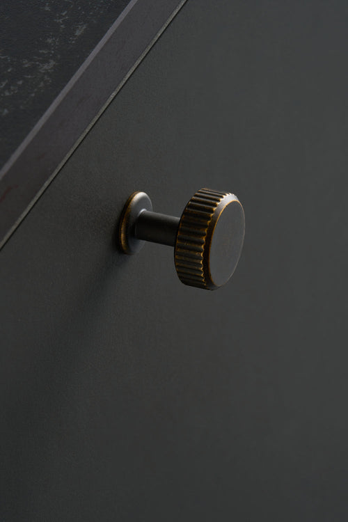 Dark Rubbed Bronze "Villa" Cabinet Knobs and Pulls | Fluted Cabinet Hardware Euro • Knobs