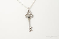 Large Designer Cubic Zirconia Key Sterling Silver Necklace