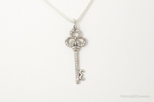 Large Designer Cubic Zirconia Key Sterling Silver Necklace