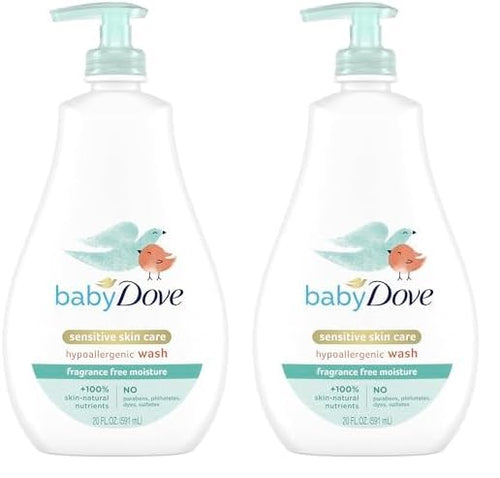 Baby Dove Sensitive Skin Care Baby Wash For Bath Time Moisture Fragrance Free and Hypoallergenic Washes Away Bacteria 20 oz (Pack of 2)