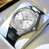 Women's Leather Strap Crystal Bezel Watch Rose Gold Luxury