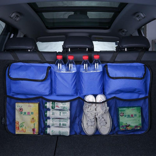 Car Trunk Organizer Adjustable Backseat Storage Bag Net High Capacity Multi-use Oxford Automobile Adjustable Strap Durable Seat Back Organizers Universal Back Seat Trunk Organizer Hanging Car Organizer Trunk Foldable Cargo Storage Backseat Trunk Organizer
