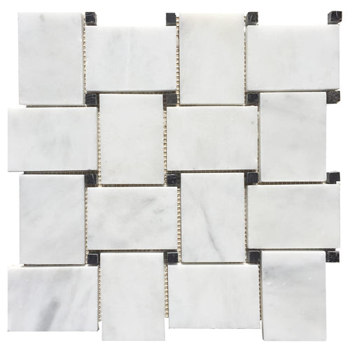 Carrara White-Toros Black Big Basketweave Mosaic Floor and Wall Tile - Livfloors Collection