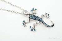 Blue Diamonds Gecko Sterling Silver Necklace