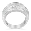 .925 Sterling Silver 1.0 Cttw Baguette-Cut Diamond 6-Row Channel Set Domed Tapered Cocktail Fashion Ring (H-I Color, I2-I3 Clarity) - Size 6-1/2