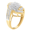 10K Yellow Gold Round and Baguette-Cut Diamond Bypass Cluster Ring (1.0 Cttw, I-J Color, I1-I2 Clarity) - Size 8