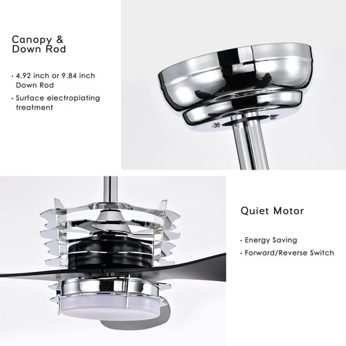 Ceiling Fan for Living Room with 3 ABS Blades, LED Light & Remote