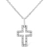 .925 Sterling Silver 1/10 cttw Pave-Set Round-Cut Diamond Open Cross 18" Pendant Necklace (I-J Color, I1-2 Clarity)