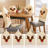Christmas Hat Chair Cover Xmas Santa Claus Deer Elk Dining Chair Covers for Kitchen Placemat Dining Seat Christmas Home Decor r Back Cover Removable Washable Chair Protector Cover For Kitchen Dining Room Chairs and Living Room 50x60cm