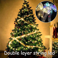 Christmas Ribbon Bow Tie with Fairy Lights for Holiday Decor