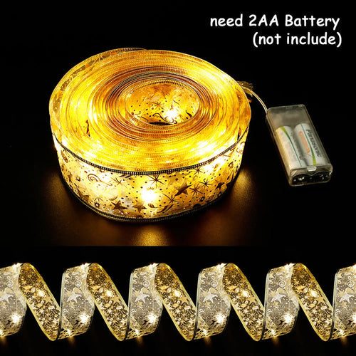 Christmas Ribbon Bow Tie with Fairy Lights for Holiday Decor