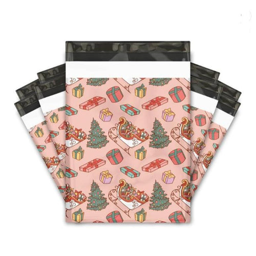 Christmas Sleigh Poly Mailers Size 10x13 Winter Shipping Bags