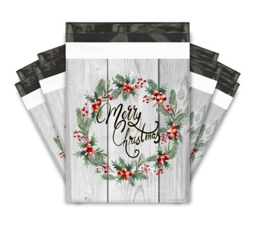 Christmas Wreath Poly Mailers Size 10x13 Shipping Bags