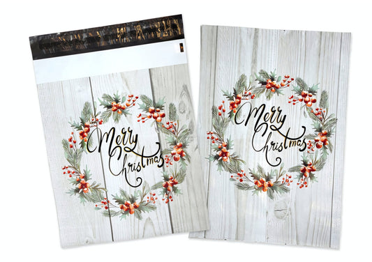 Christmas Wreath Poly Mailers Size 10x13 Shipping Bags