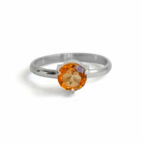 Citrine Sterling Silver Ring Round Cut November Birthstone