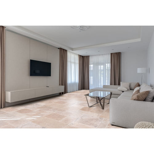 Classic Beige Light Travertine Tiles Antique Pattern Tumbled - Livfloors Collection