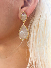 Clear Quartz Drop Earrings Gold Plated Teardrop Dangle