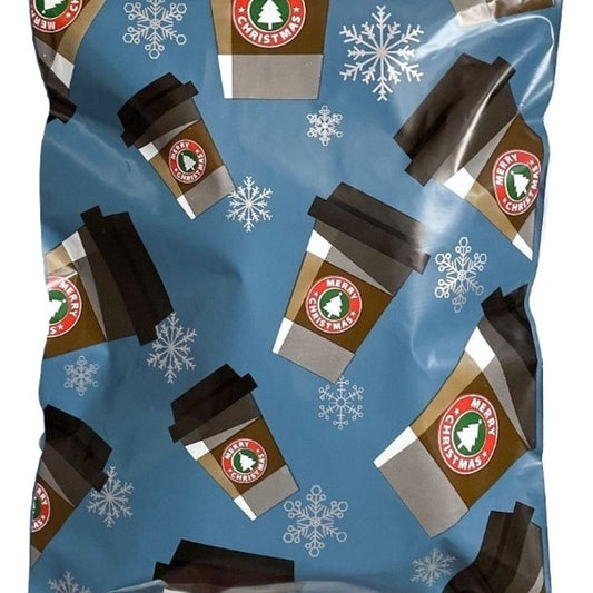 Coffee Cup Cappuccino Christmas Winter Blue Poly Mailers Size 14x17 Shipping Bags