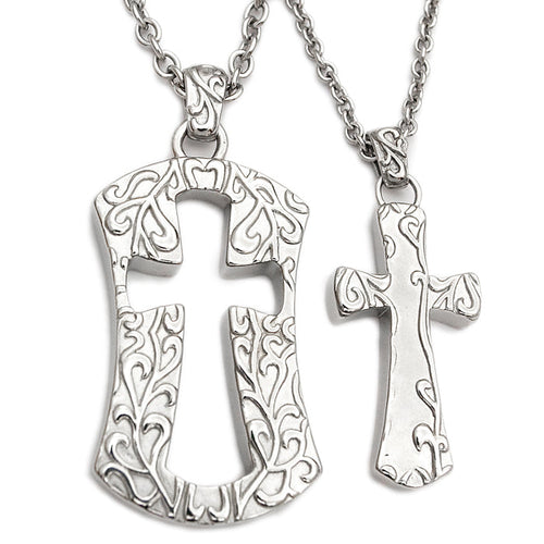 Couple Cross Pendant Necklaces Set Stainless Steel Matching
