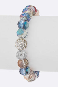 Crystal Bead Stretch Bracelet Set Multi Color Sparkle