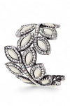 Crystal Leaf Hinged Statement Bangle Cuff Elegant Bracelet