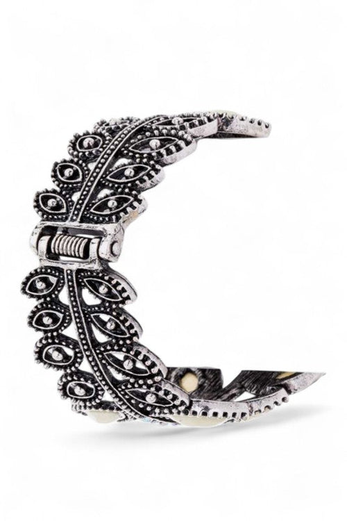 Crystal Leaf Hinged Statement Bangle Cuff Elegant Bracelet