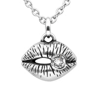 Crystal Lips Pendant Necklace Sterling Silver Accent