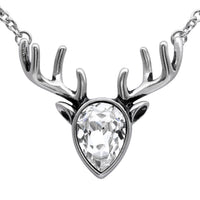 Crystal Reindeer Necklace Silver Holiday Pendant Sparkle