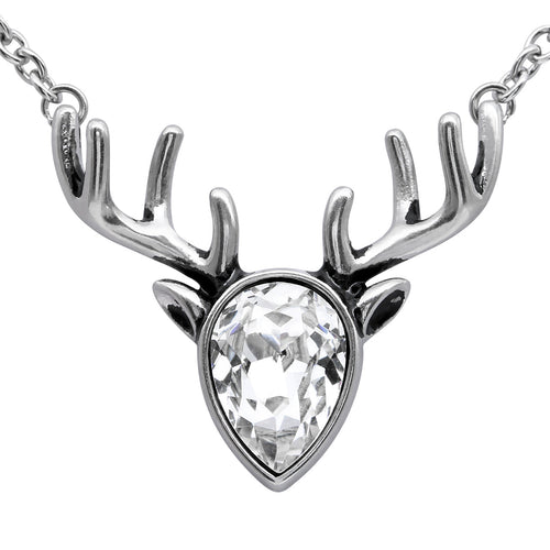 Crystal Reindeer Necklace Silver Holiday Pendant Sparkle