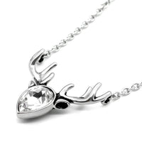 Crystal Reindeer Necklace Silver Holiday Pendant Sparkle