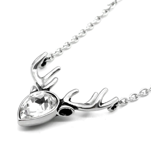 Crystal Reindeer Necklace Silver Holiday Pendant Sparkle