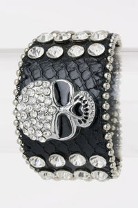 Crystal Skull Leather Bracelet Rhinestone Goth Punk Cuff