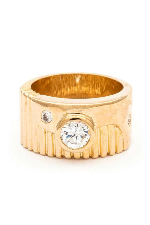 CZ Engraved Textured Gold Band Ring For Women Jewelry