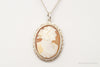 Antique Large Carved Shell Woman Cameo Sterling Silver Necklace