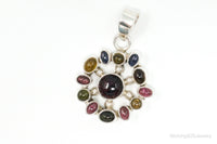 Large Designer SJ Multi Gem Sterling Silver Necklace Pendant