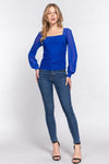 ACTIVE BASIC Square Neck Mesh Long Sleeve Top with Shirring Detail