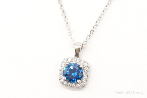 Designer Ryze Blue & White Cubic Zirconia Sterling Silver Necklace