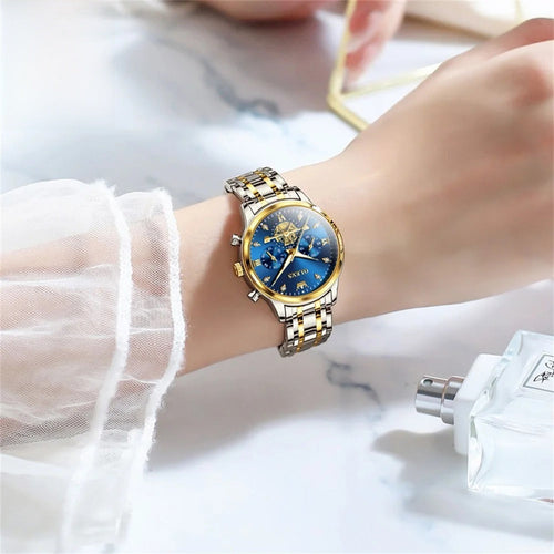Women's Gold Stainless Steel Multifunction Quartz Watch