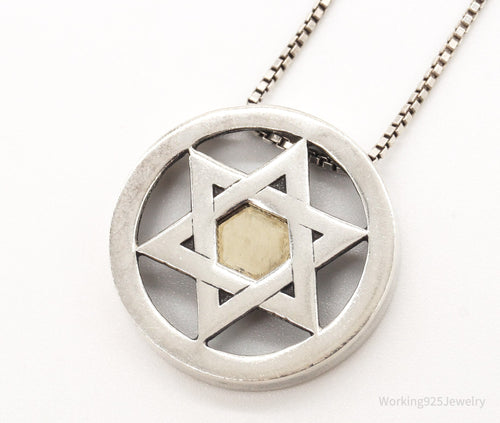 Vintage Star Of David Brass Copper Sterling Silver Necklace