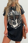 Black Graphic Round Neck Short Sleeve Tee Dress Trendy Casual T-Shirt Dress for Women