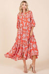 Mittoshop Abstract Leaf Print Tiered Ruffle Dress