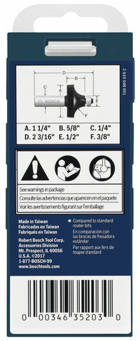 BOSCH 85296MC 3/8 In. x 5/8 In. Carbide-Tipped Roundover Router Bit