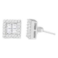 14K White Gold 1 cttw Round and Baguette Diamond Stud Earrings (H-I, SI1-SI2)