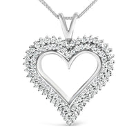 .925 Sterling Silver 1.00 Cttw Lab-Grown Diamond Open Heart Pendant Necklace (F-G Color, VS1-VS2 Clarity) - 18" Inches