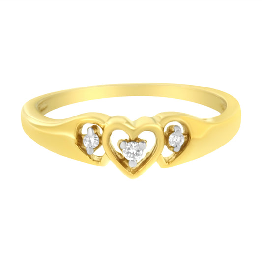 10KT Yellow Gold 1/20 cttw Diamond Triple Heart Diamond Ring (K-L, I1-I2) - Size 7